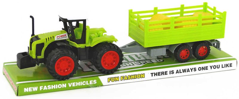 Traktor na setrvačník zelený set s vlečkou a balíky sena plast