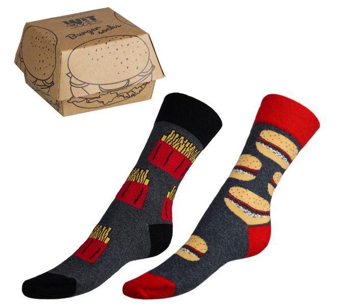 Ponožky Hamburger+hranolky 2 páry v dárkovém balení - 39-42 černá