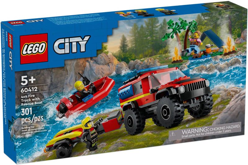 LEGO CITY Auto hasičský vůz 4x4 a záchranný člun 60412