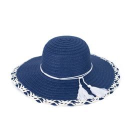 Letní klobouk se zdobeným lemem modrý