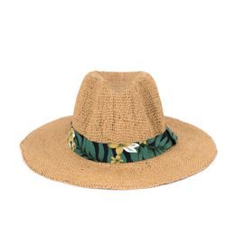 Letní klobouk s mašlí se vzorem rostlin