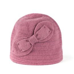 Vlněný klobouk s mašlí růžový