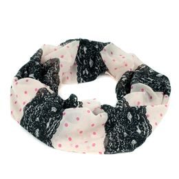 Pruhovaný šál s růžovými puntíky - černobílý