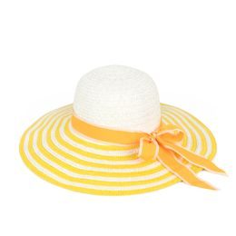 Dámský letní klobouk s širokou krempou žlutý