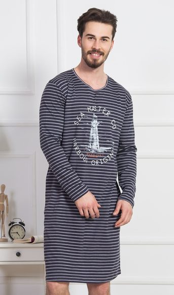 Pánská noční košile s dlouhým rukávem Maják - tmavě šedá Pánská noční košile s dlouhým rukávem Maják - tmavě šedá