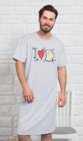 Pánská noční košile s krátkým rukávem I love beer - světle šedá Pánská noční košile s krátkým rukávem I love beer - světle šedá