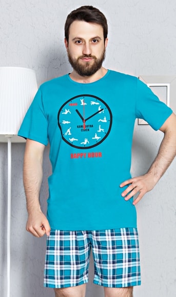 Pánské pyžamo šortky Kamasutra clock - tyrkysová Pánské pyžamo šortky Kamasutra clock - tyrkysová