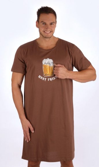Pánská noční košile s krátkým rukávem Velké pivo - hnědá Pánská noční košile s krátkým rukávem Velké pivo - hnědá