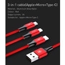 BASEUS CESTOVNÍ NABÍJEČKA 3V1 MICROUSB + LIGHTNING + USB TYPE-C (TZCL-D92) WHITE/RED