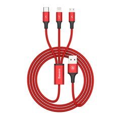 Baseus Cestovní Nabíječka 3v1 microUSB + Lightning + USB Type-C (TZCL-D92) White/Red