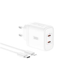 XO wall charger CE08 PD 50W 2x USB-C white + USB-C - Lightning cable