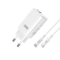 XO wall charger CE17 PD 65W 1x USB-C 1x USB white + cable USB-C - USB-C