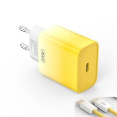 XO wall charger CE18 PD 30W 1x USB-C yellow-white + cable USB-C - USB-C