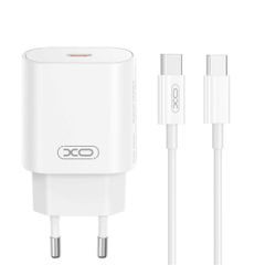 XO wall charger CE25 PD 25W 1x USB-C white + cable USB-C - USB-C