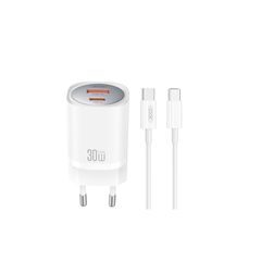 XO wall charger CE21 PD 33W 1x USB-C 1x USB white + cable USB-C - USB-C