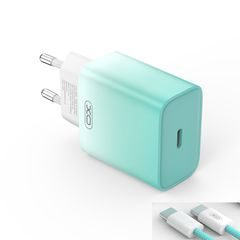 XO wall charger CE18 PD 30W 1x USB-C blue-white + cable USB-C - USB-C