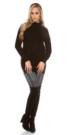 Dámský pletený svetr s rolákemPocket - black