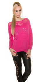 Dámský růžový pulovr s krajkou