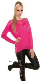 Dámský růžový pulovr s krajkou