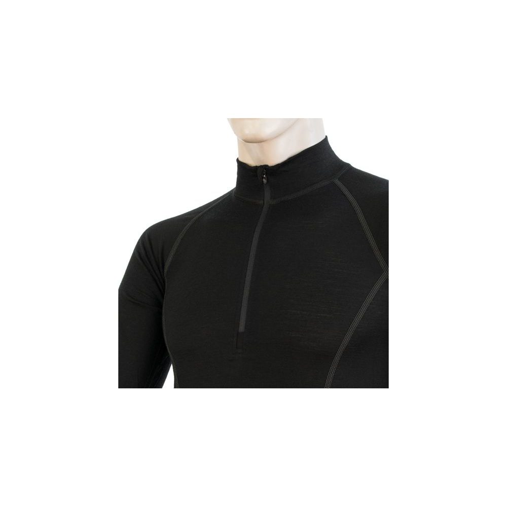 MERINO ACTIVE pánské triko dl.rukáv stoják zip černá