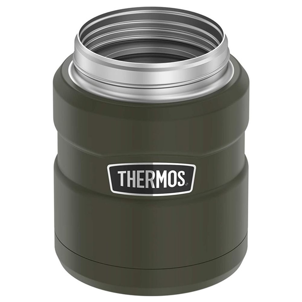 Food thermos with folding spoon and cup 470 ml military green