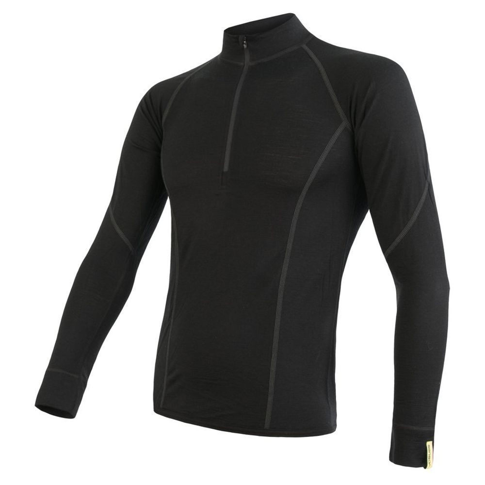 MERINO ACTIVE pánské triko dl.rukáv stoják zip černá