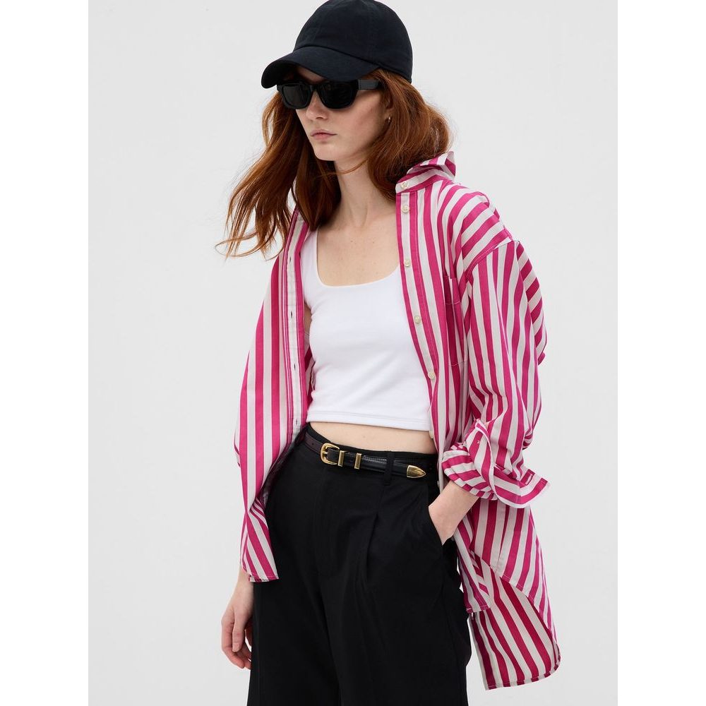 595237-00 Pruhovaná košile oversized Růžová