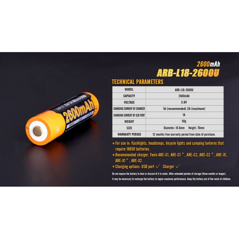 18650 2600 mAh (Li-ion) USB
