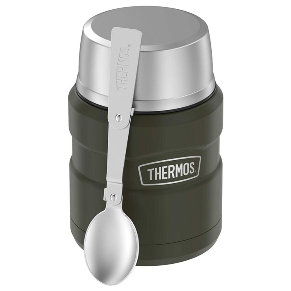 Food thermos with folding spoon and cup 470 ml military green