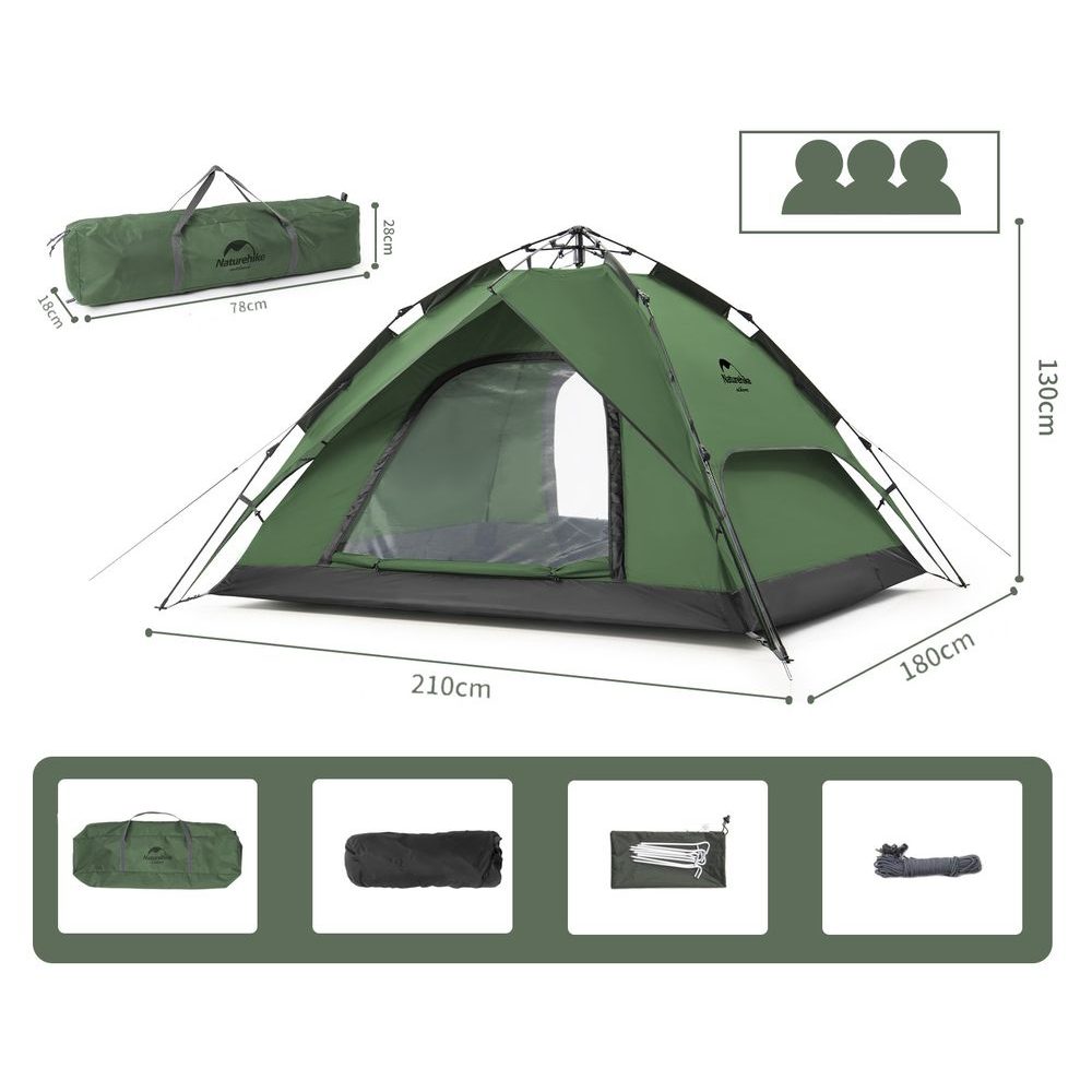 NH21ZP008-66 automatický stan zelený pro 3 osoby, 3600g