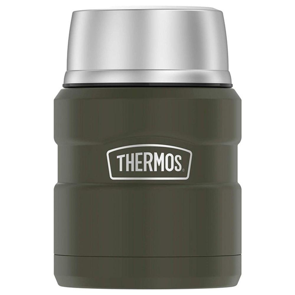 Food thermos with folding spoon and cup 470 ml military green