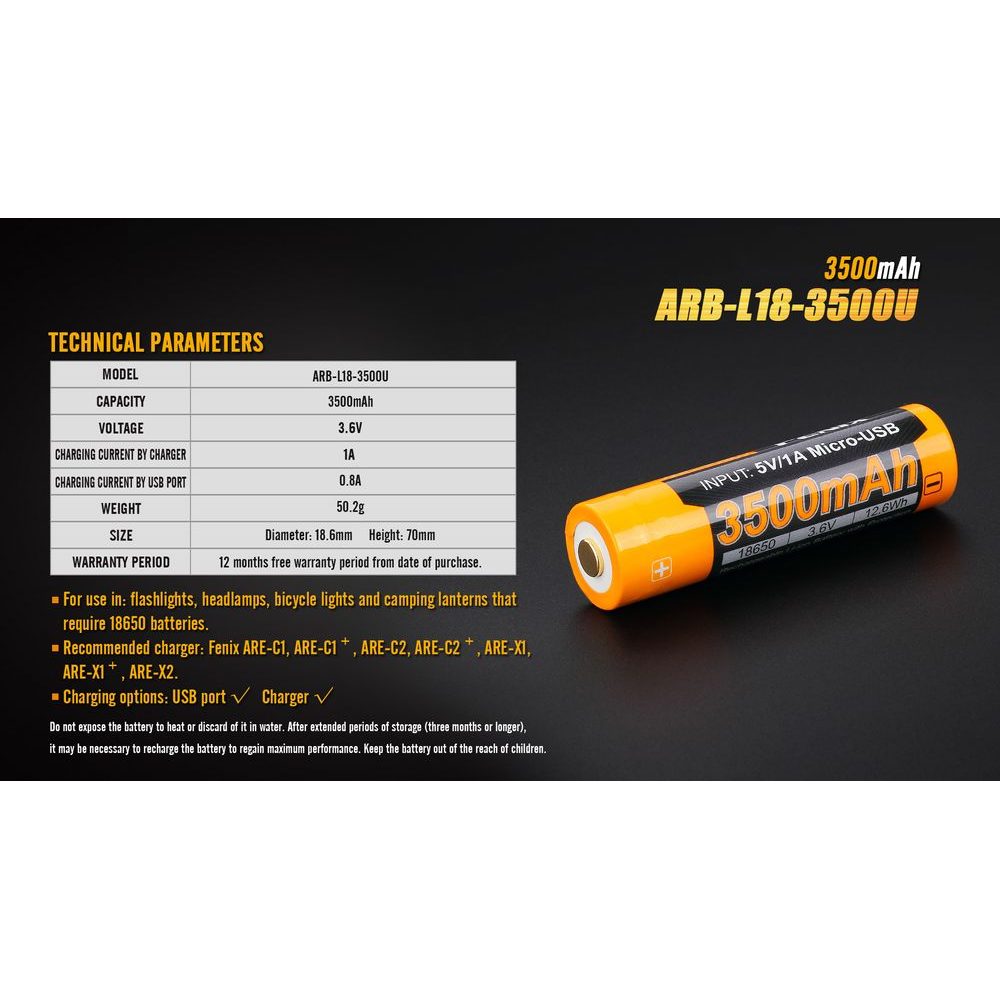 18650 3500 mAh (Li-ion) USB