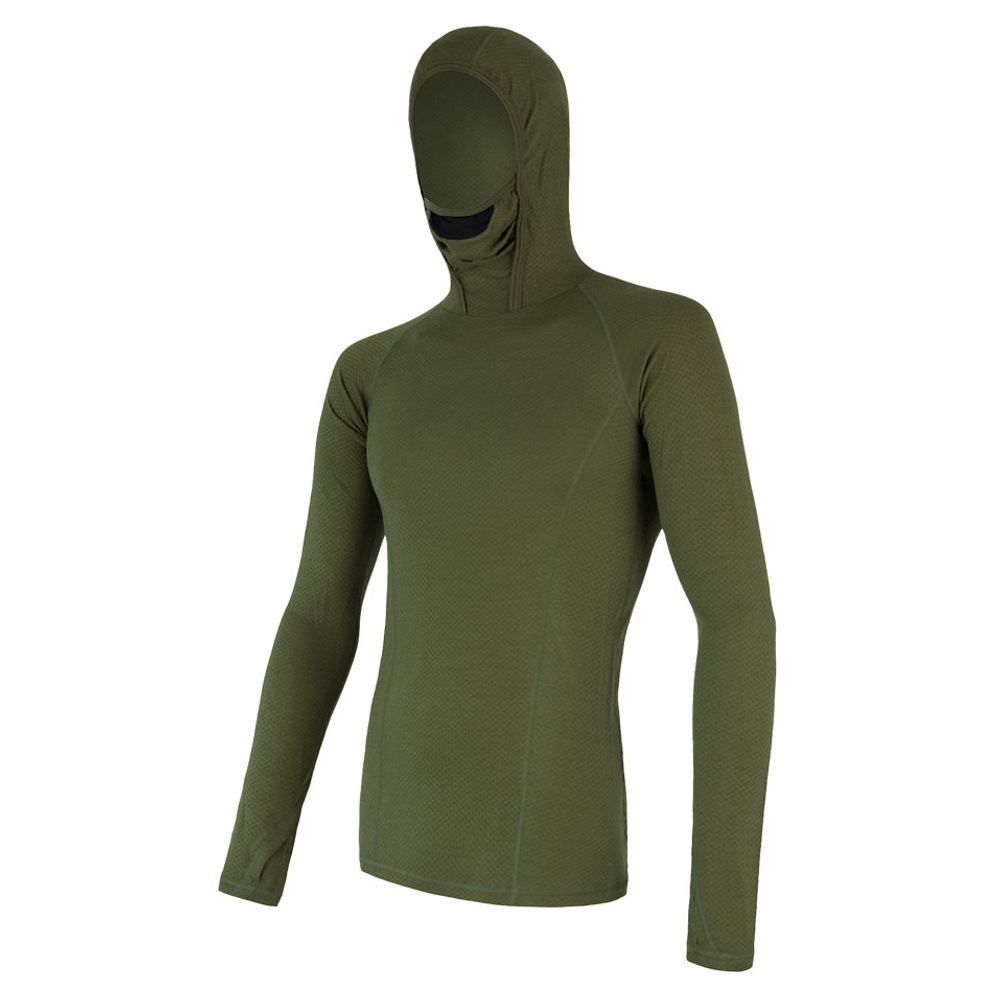 MERINO DF pánské triko dl. rukáv s kapucí safari