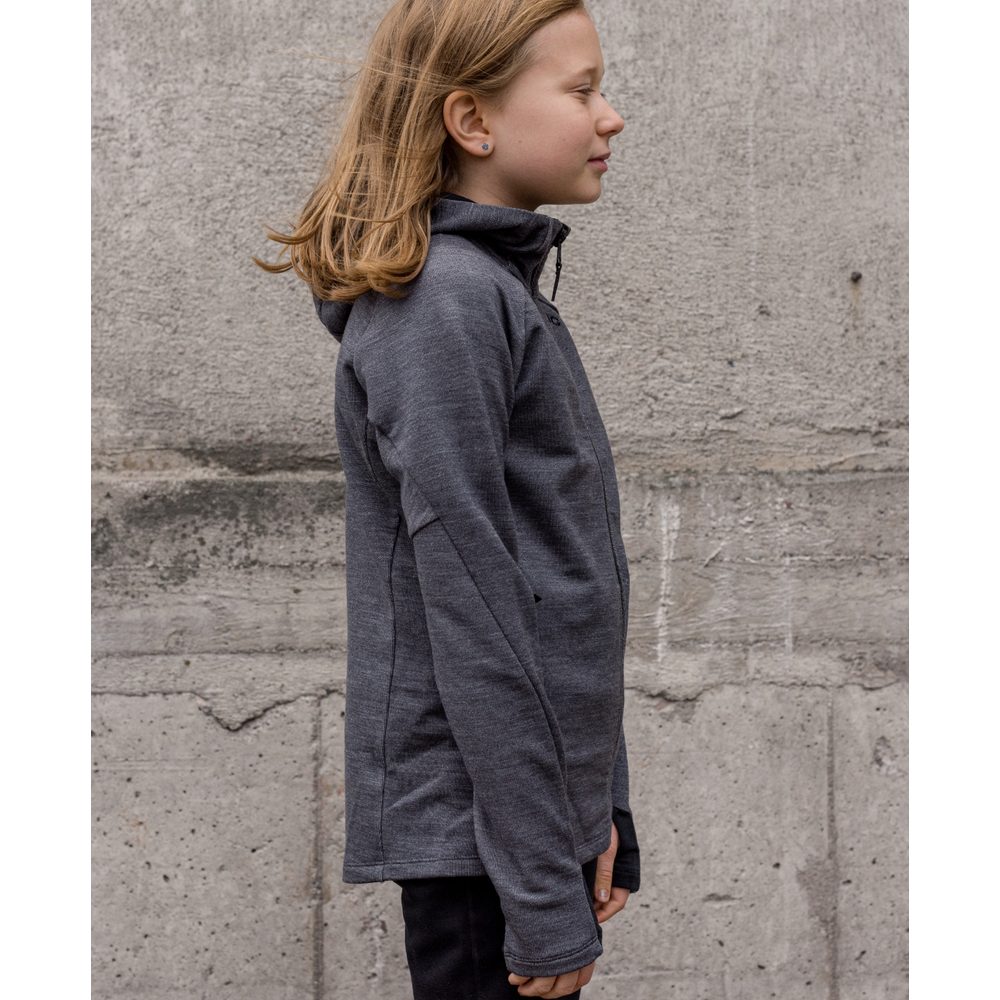 Merino Zip Hood Jr Sylvanite Grey Melange