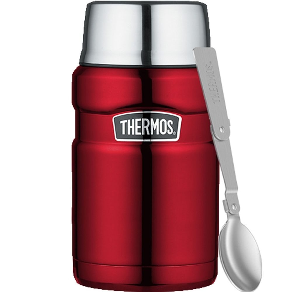 Food thermos with folding spoon and cup 710 ml red