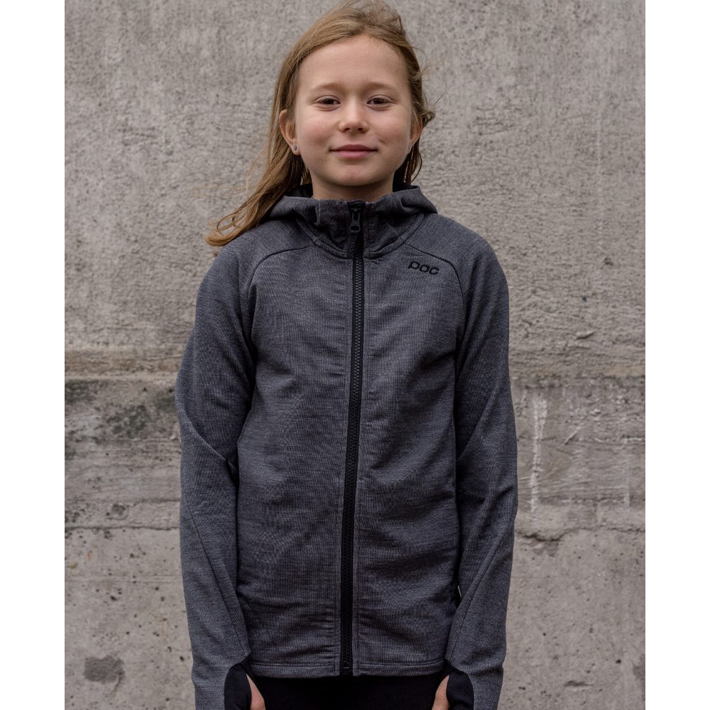 Merino Zip Hood Jr Sylvanite Grey Melange