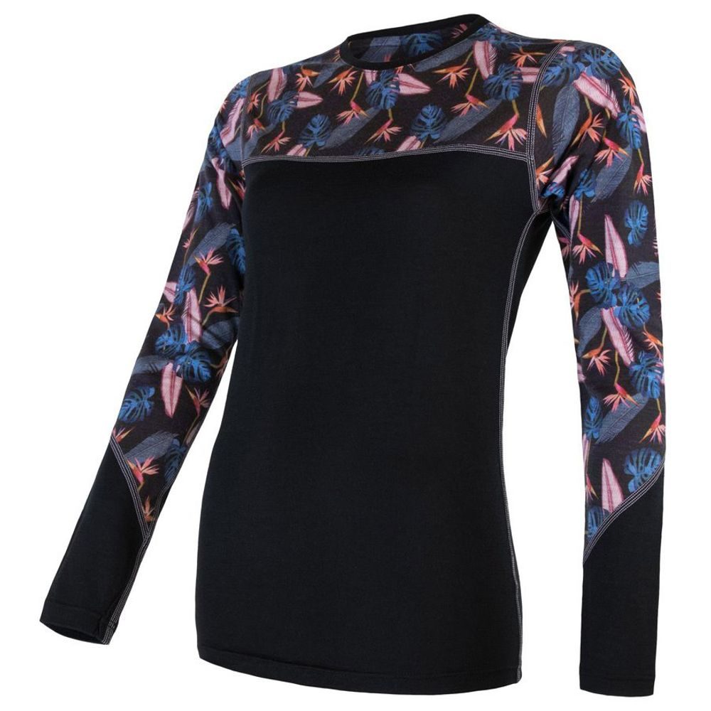 MERINO IMPRESS dámské triko dl.rukáv, černá/floral