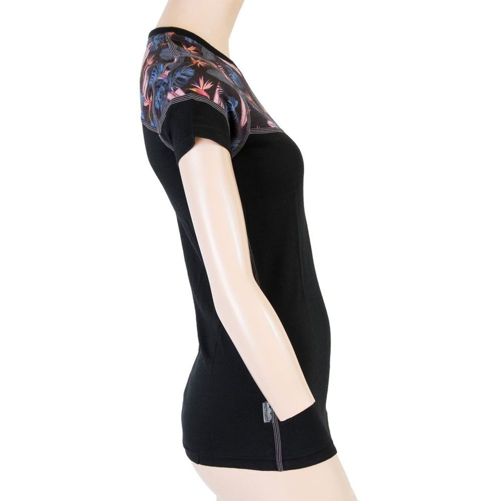 MERINO IMPRESS dámské triko kr.rukáv černá/floral