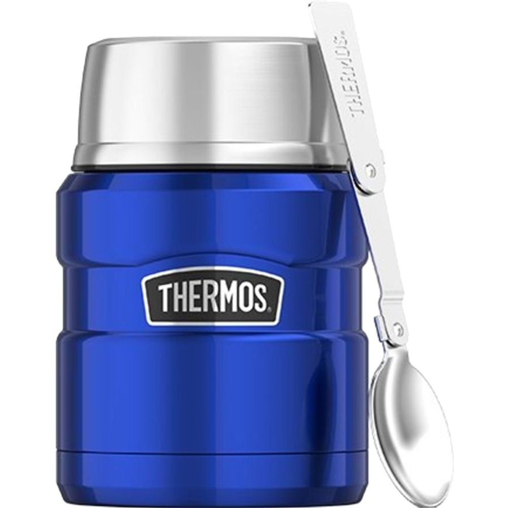Food thermos with folding spoon and cup 470 ml blue