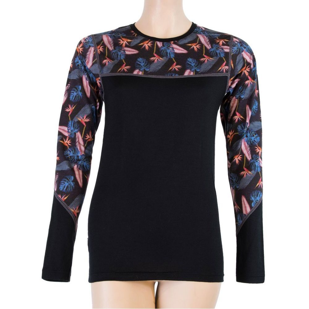 MERINO IMPRESS dámské triko dl.rukáv, černá/floral