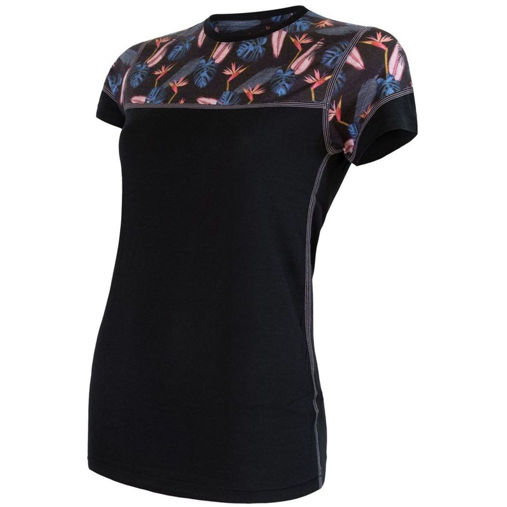 MERINO IMPRESS dámské triko kr.rukáv černá/floral