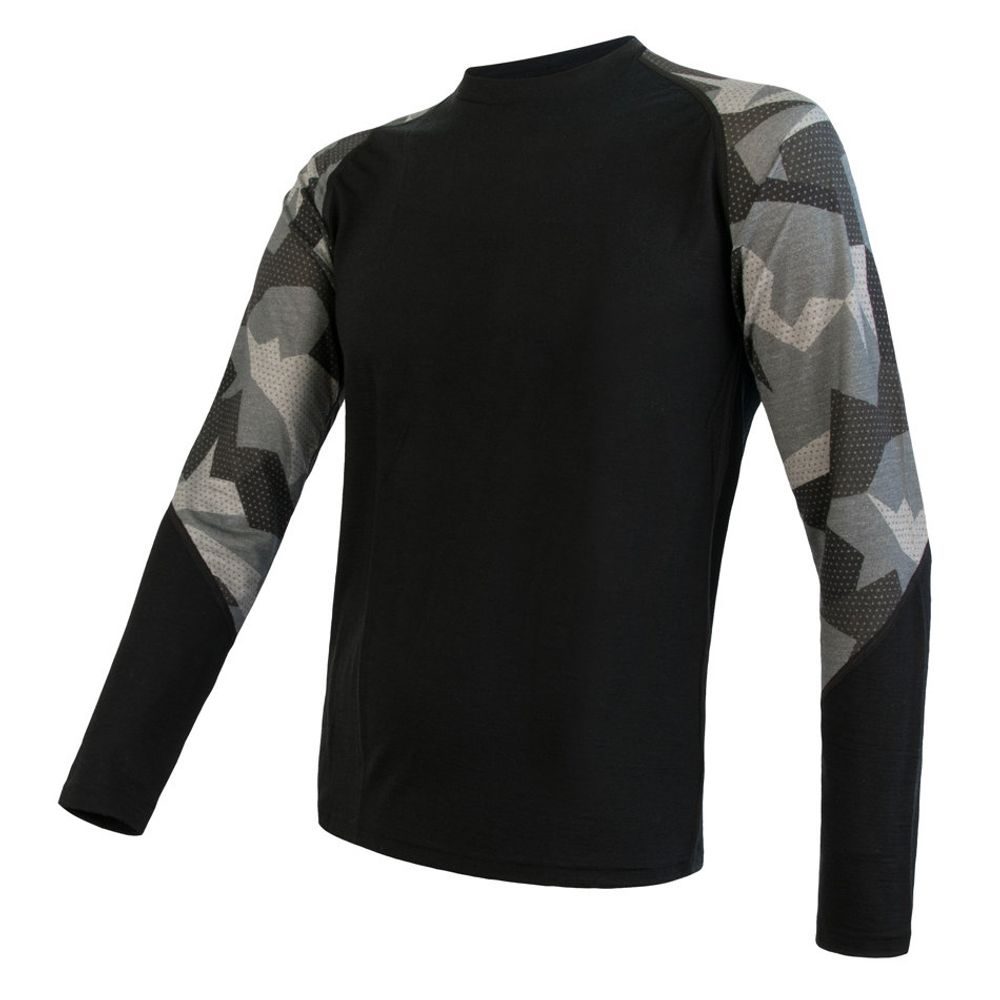 MERINO IMPRESS pánské triko dl.rukáv černá/camo