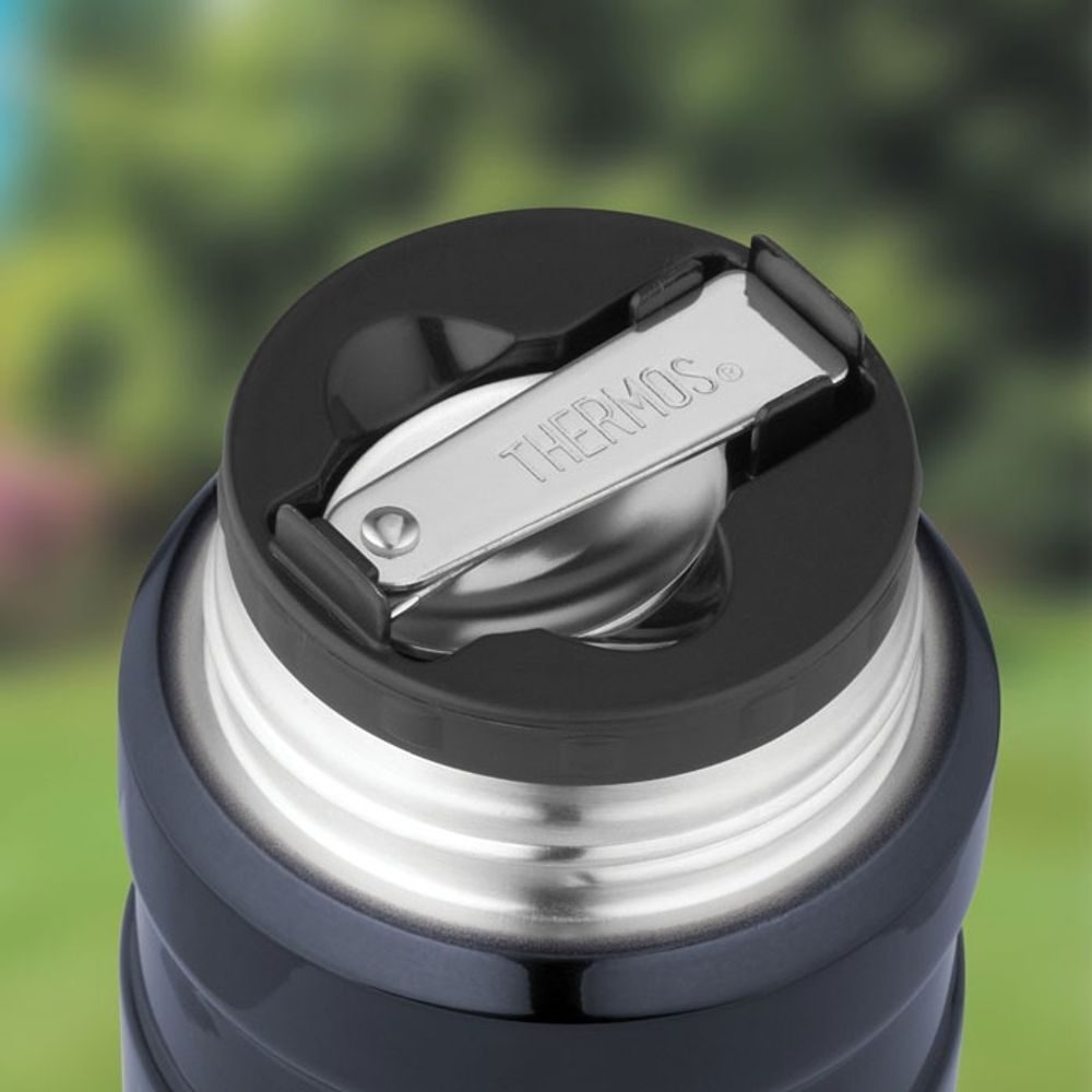 Food thermos with folding spoon and cup 470 ml mat black