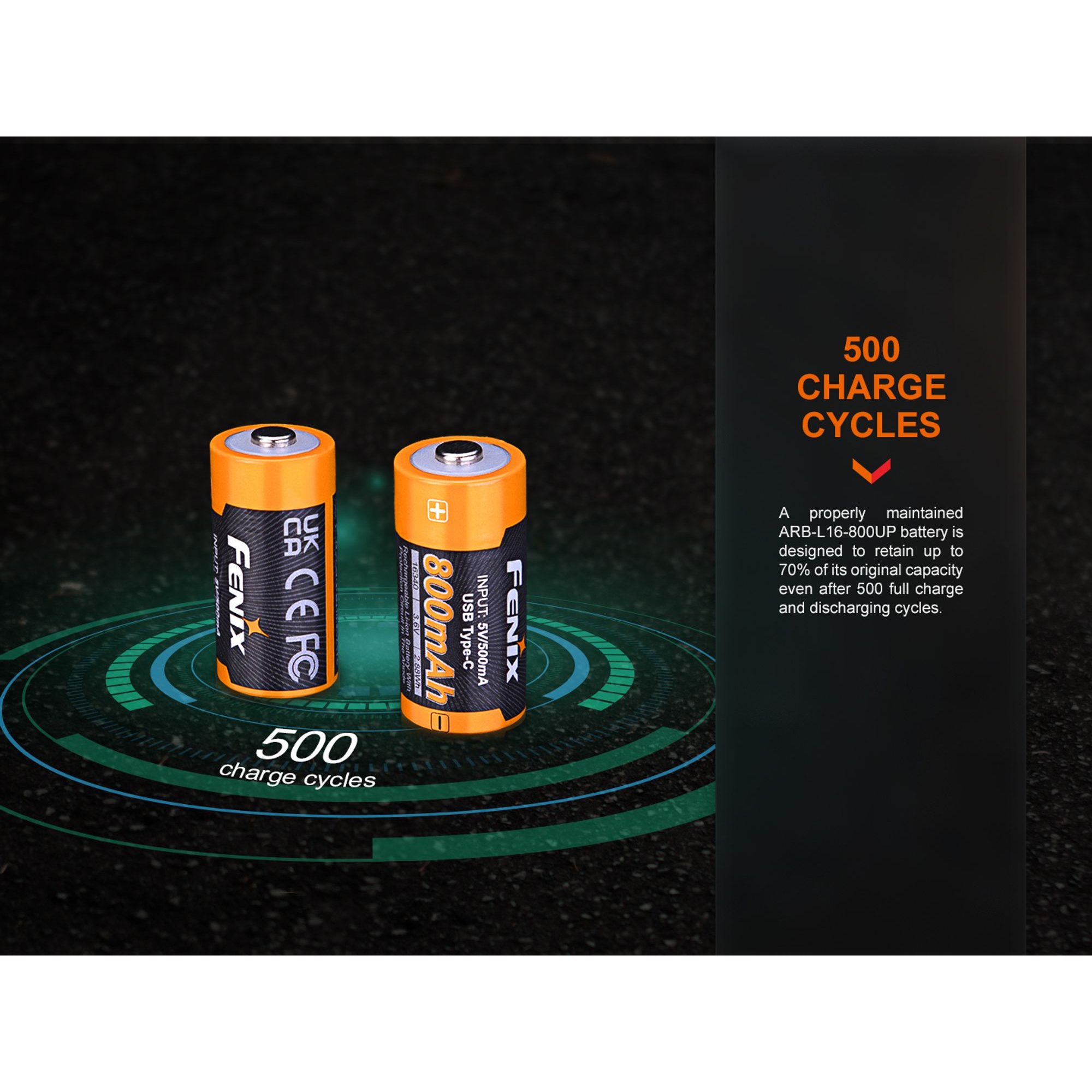 RCR123A 800 mAh USB-C Li-ion