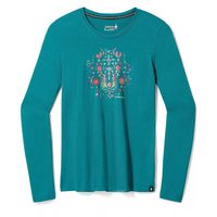 SMARTWOOL W FLORAL TUNDRA GRAPHIC LONG SLEEVE TEE, emerald green