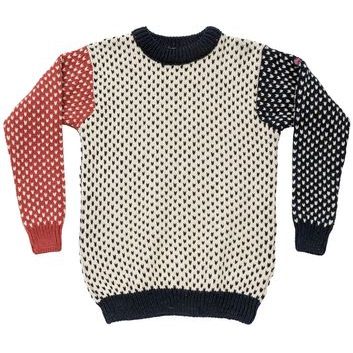 DEVOLD Nordsjø Wool Sweater Offwhite/Navy/Marsala