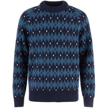 FJÄLLRÄVEN Övik Jacquard Knit M Dark Navy-Indigo Blue