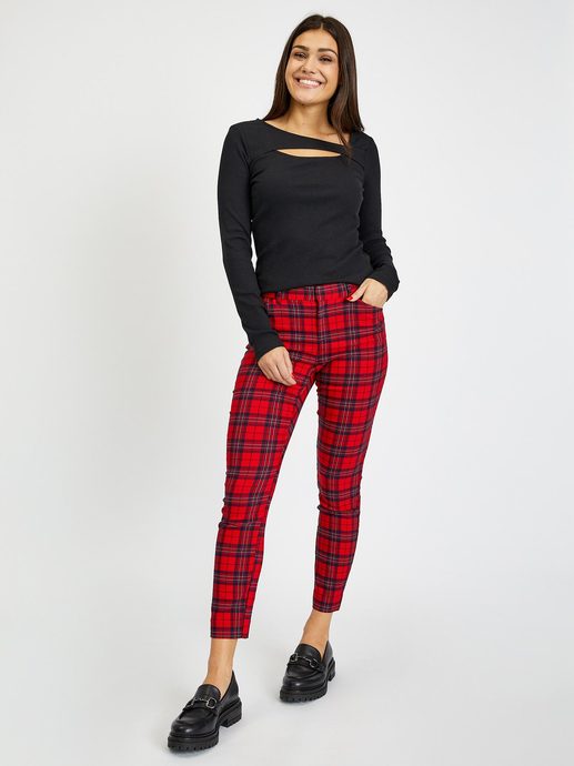 GAP 779234-03 Kostkované kalhoty skinny bi-stretch Červená