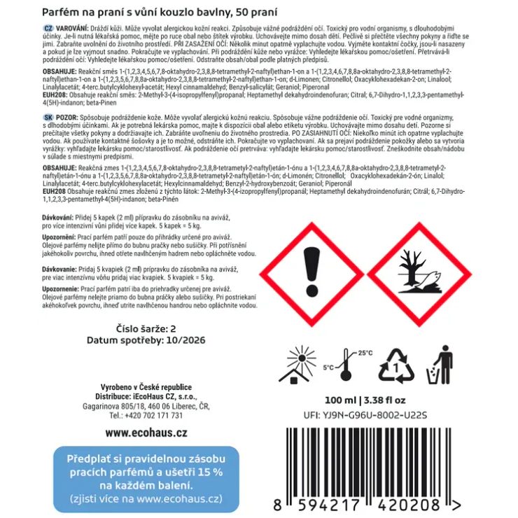 ECOHAUS Prací parfém EcoHaus božská levandule 100 ml, 100 praní
