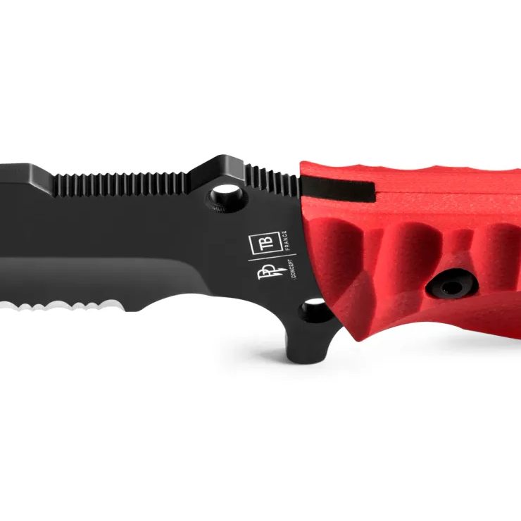 TB OUTDOOR MARAUDEUR G10 RED HANDLE / SERRATED BLADE + KYDEX SHEATH SERRATED